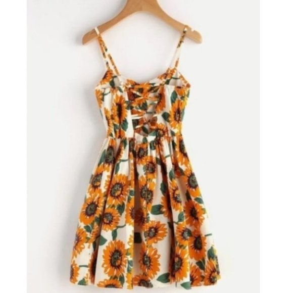Sunflower Print Crisscross Cami Mini Dress - Picture 8 of 14